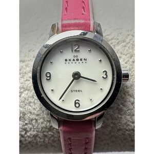 Skagen Steel 345SSLP Ladies Slim MOP Watch New Battery 19MM 7.25" Pink Band C48